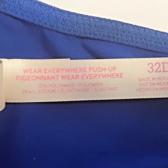 32D Victoria Secret Pink Wear Everywhere Push Up Blue Racerback Bra Front Close - Picture 8 of 11